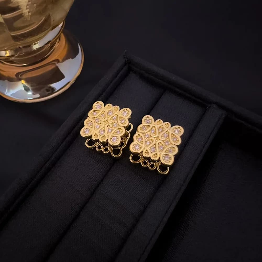 أقراط فاخرة صغيرة، تصميم هندسي أجوف، مرصعة بالماس، مجوهرات أذن متنوعة، تصميم مريح، اكسسوارات عصرية - 2