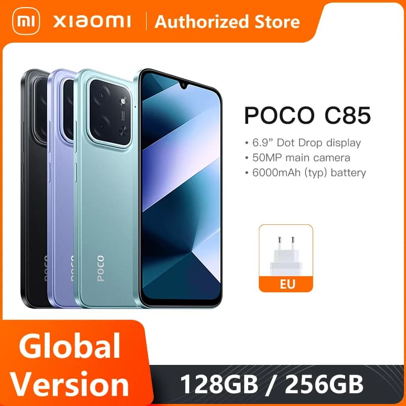 هواتف Xiaomi POCO C85، إصدار عالمي، شاشة Dot Drop مقاس 6.9 بوصة، بطارية 6000 مللي أمبير في الساعة، كاميرا 50 ميجابكسل، شحن 33 واط، معالج Helio G81-Ultra، شاشة بمعدل تحديث 120 هرتز، NFC