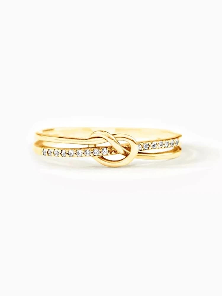 925 Sterling Silver Simplicity Advanced Golden Knot Double Ring For Women Anniversary Party Creativity High Quality Fine Jewelry - 5