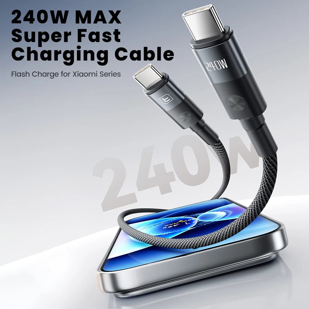 كابل Toocki 240W USB C إلى Type C PPS PD240W شحن فائق السرعة كابل USB C لجهاز Xiaomi MacBook Samsung Laptop حبل بيانات مضفر - 5