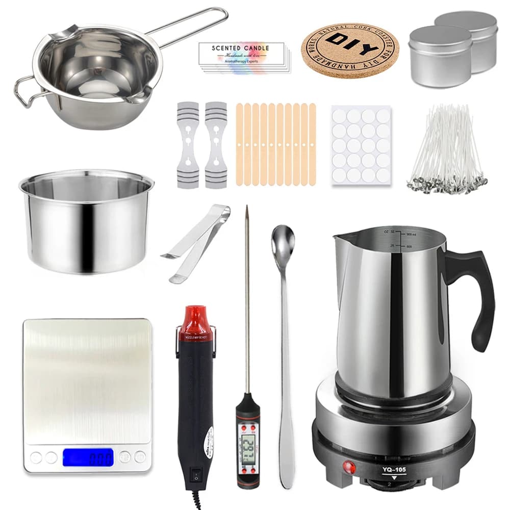 1 مجموعة شمعة صنع عدة صب وعاء شمعة صنع لوازم أدوات عدة لتقوم بها بنفسك شموع الشمع اليدوية مع لوح تسخين ذوبان الشمع