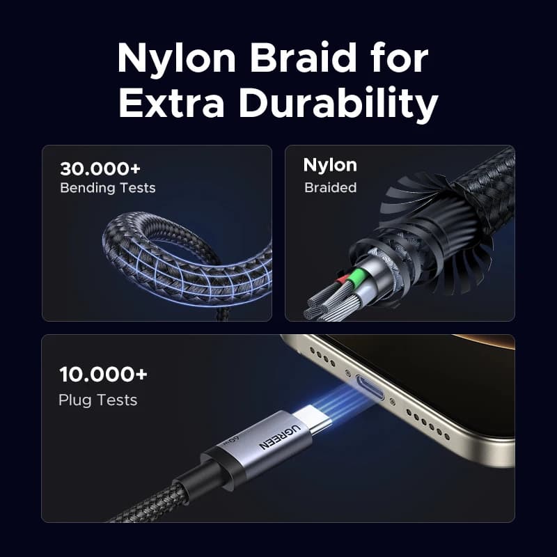 كابل يو جرين يو اس بي سي بشحن سريع 60 واط لهواتف ايفون 17 و16 و15 وسامسونج اس 25 واس 24 وآيباد وماك بوك اير وشاومي - كابل بيانات وشحن سريع - 5