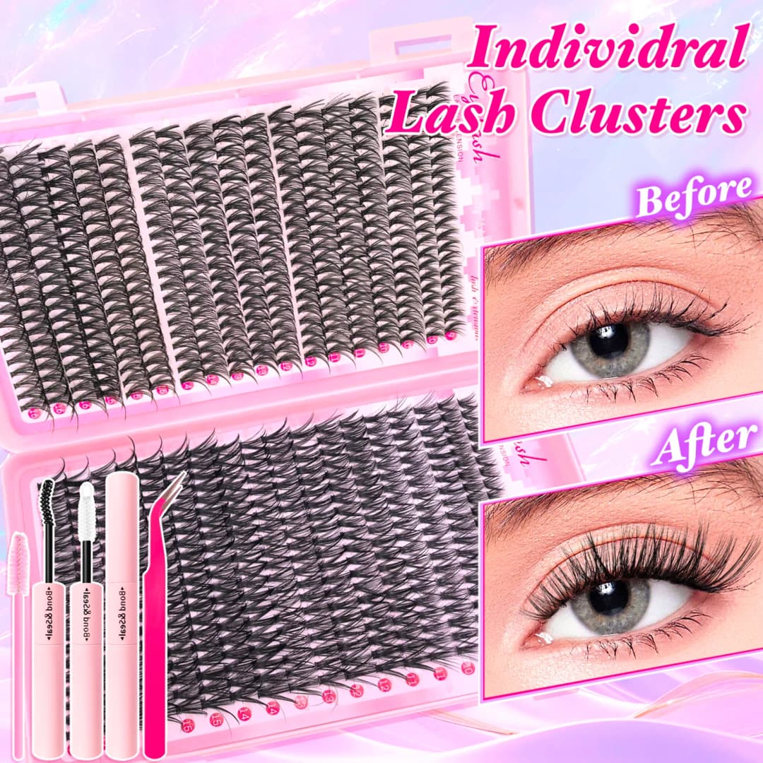 720/200pcs eyelash Extension Kit Fluffy Eyelash Extension kit with Lash Bond and Seal Lash Tweezers Thick Lash Clusters Wispy - 2