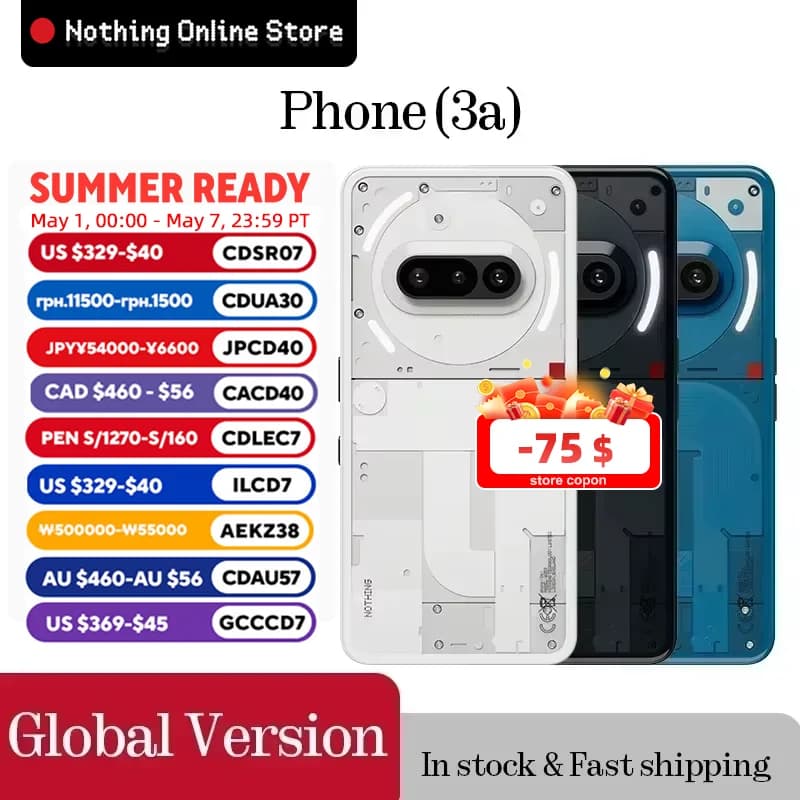 Global Version Nothing Phone (3a)  6.77 inch Flexible AMOLED  Snapdragon 7s Gen 3 5G 5000 mAh 50W  Charging 12GB+256GB