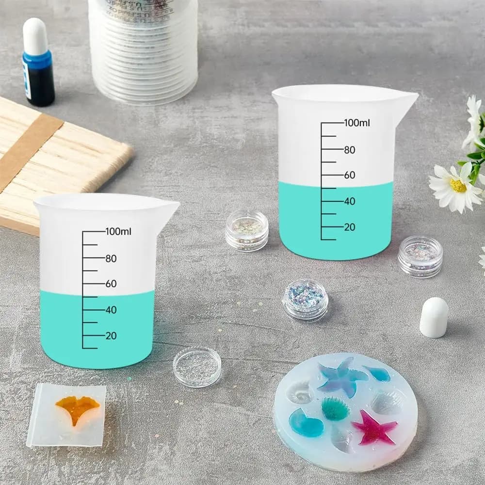 3PCS 100ml Silicone Measuring Cups with Dual Scale(ml/Oz) Non-Stick Epoxy Resin Mixing Tools for Jewelry Casting Waxing Molds - 3