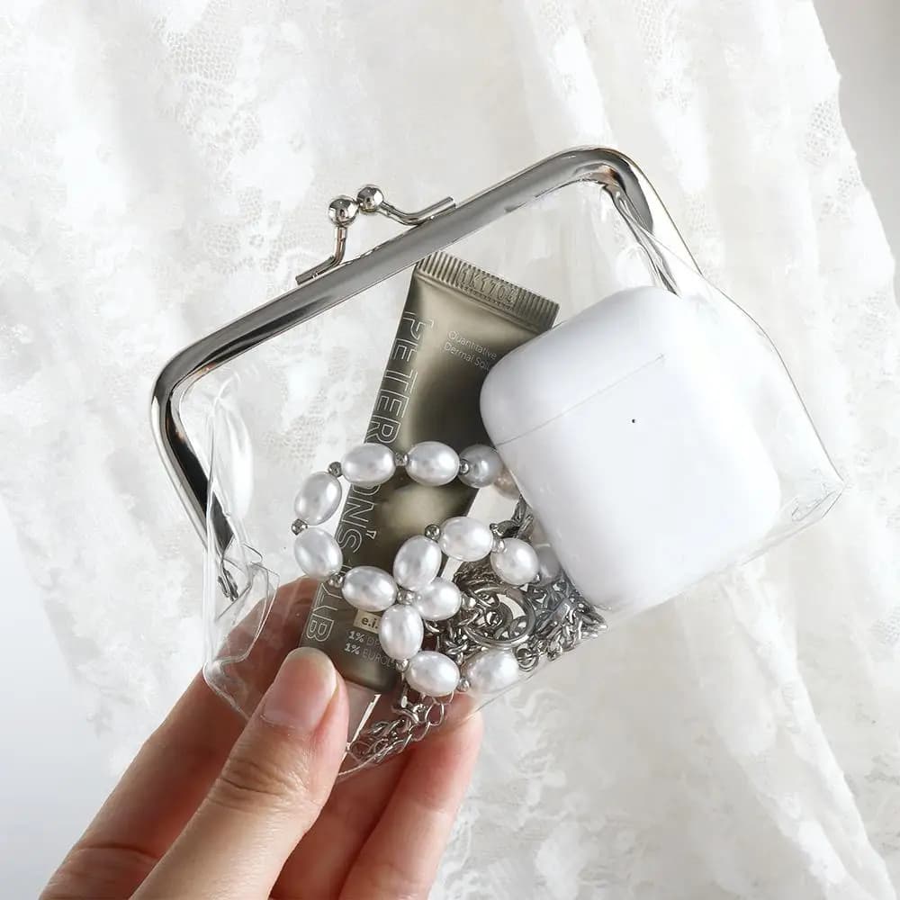 محفظة نقود معدنية شفافة من مادة PVC مع مشبك للفم، حقيبة مكياج صغيرة محمولة، حقيبة سماعة الرأس، منظم مستحضرات التجميل للسفر للرجال والنساء - 4