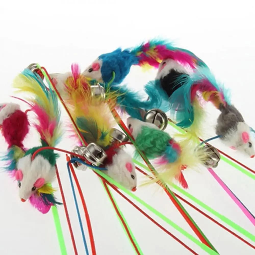 Pet Cat Bell The Dangle Mouse Feather Rod Roped Funny Kitten Cat Teaser Interactive Toy Rod Playing Toys Cats Stick Wire Chasers