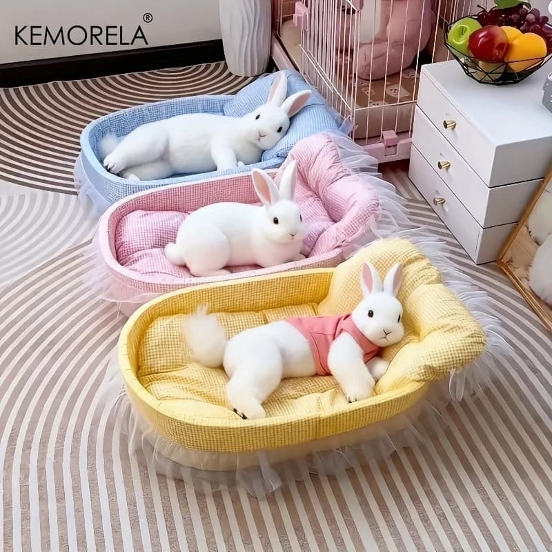 1PCS Fluffy Bunny Princess Nest Soft Plush Bed with Lace Edges Cozy Rabbit Bedding for Small Pets Hamsters Guinea Pigs
