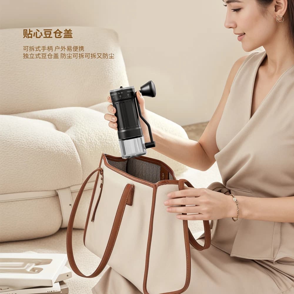 مطحنة قهوة يدوية صغيرة، 40 إعداد قابل للتعديل، مطحنة يدوية محمولة بسعة 30 جرام، حجر طحن مخروطي للإسبريسو والصب - 3