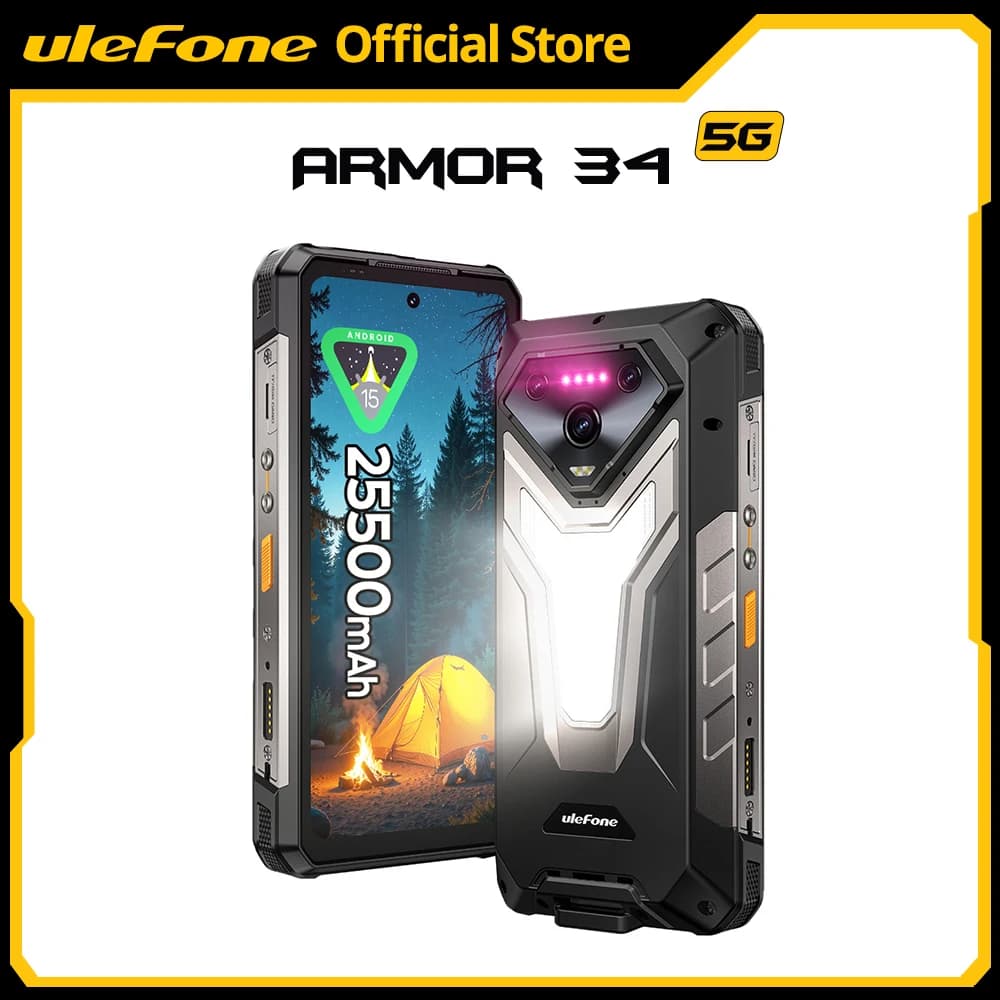 【عرض عالمي】 هاتف Ulefone Armor 34 5G AI متين ببطارية 25500 مللي أمبير وذاكرة تصل إلى 32 جيجابايت + 512 جيجابايت وشاشة 120 هرتز و6.95 بوصة وNFC بنظام أندرويد 15