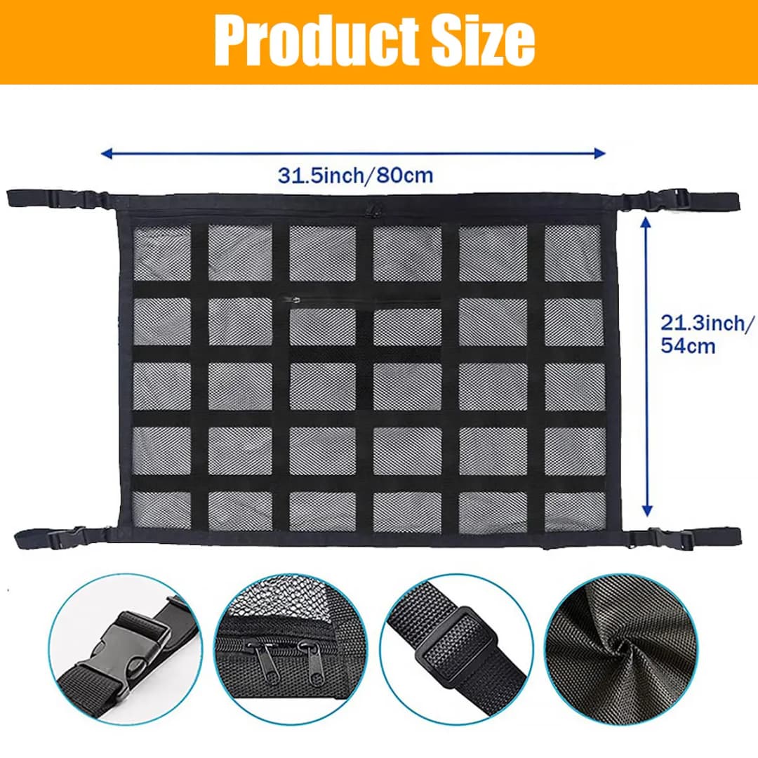 Car Strong Net Bag Load-Bearing Mesh Car Roof Storage Capacity Car Ceiling Auto Accessories Organizer Large Journey Space Saving - 6