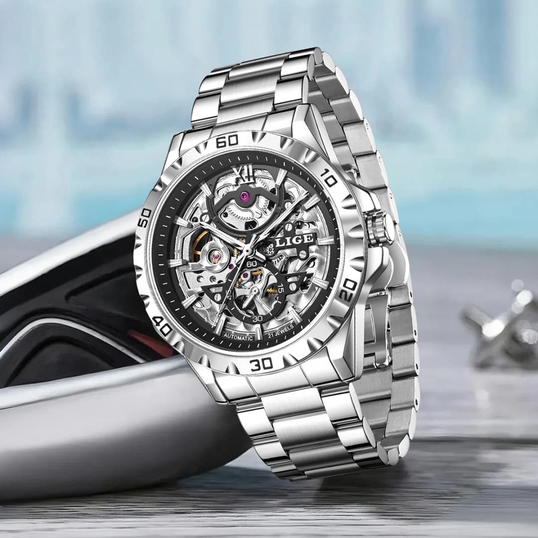 LIGE Hollow Skeleton Men's Mechanical Wristwatches Fashion Luminous Watch Men Military Sports Waterproof Automatic Watch For Men - 4