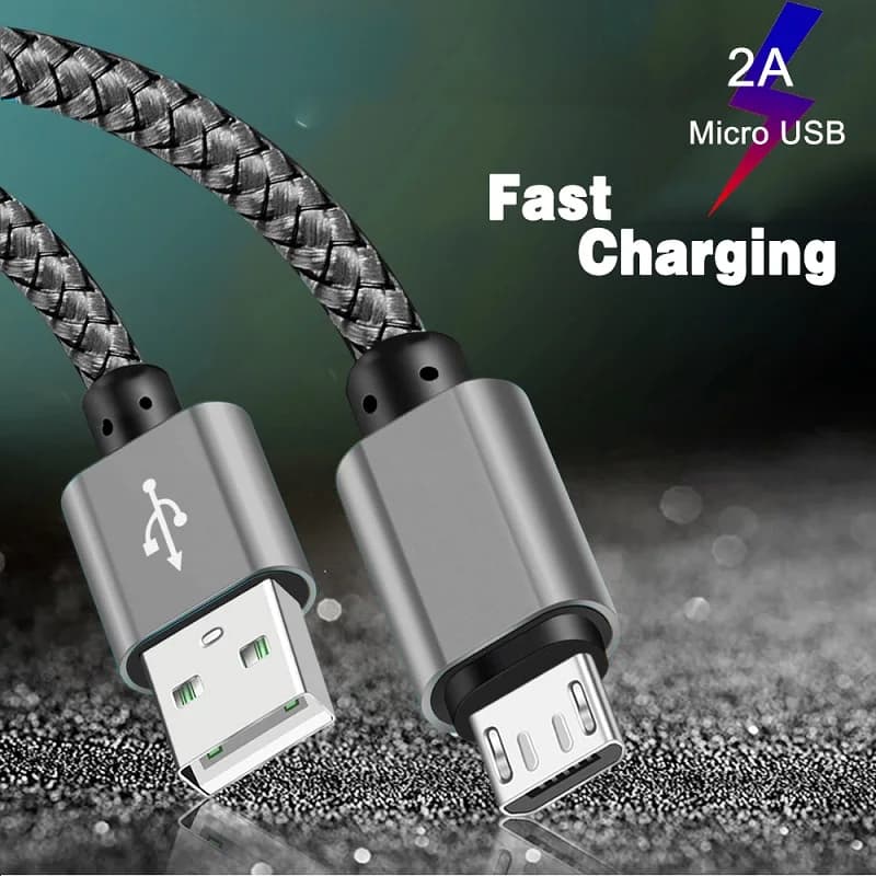 كابل مايكرو يو اس بي 2A، نايلون مضفر، مزامنة بيانات وشحن سريع متوافق مع سامسونج وهواوي وشاومي وHTC وهواتف أندرويد، أطوال 1م و2م و3م