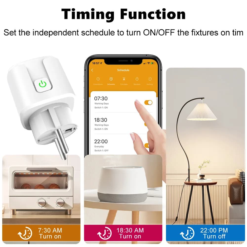 مقبس ذكي Matter واي فاي 16A/20A مقبس ذكي أوروبي محول قابس أجهزة منزلية توقيت لـ HomeKit SmartThings أليكسا جوجل سيري - 4