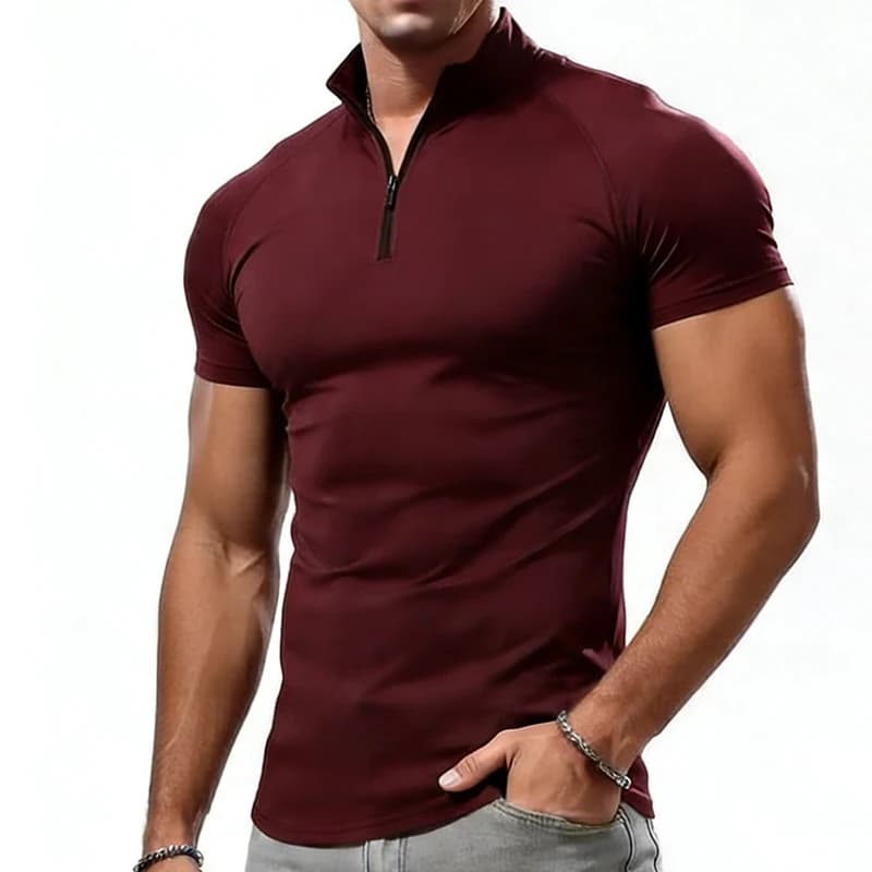 Compression T-shirt Men Summer Zipper Neck Male Tops Tee Gyms Fitness Tshirt Slim Fit Skinny Tigths Casual Fashion T Shirt Men - 3