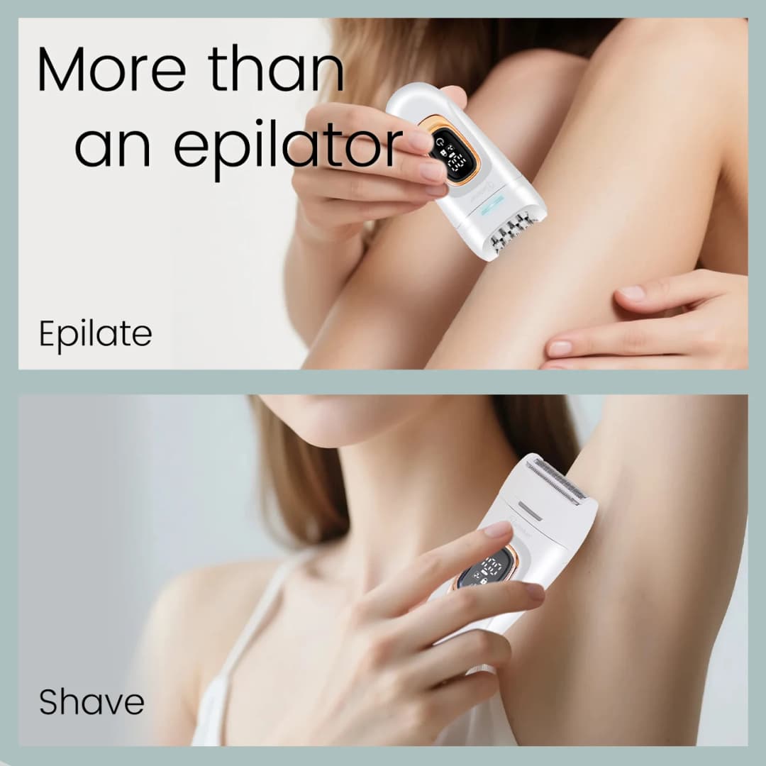 Hatteker 2-في-1 ماكينة إزالة الشعر النسائية المحمولة للعناية بالساقين والجسم والإبطين والوجه مقاومة للماء IPX7 - 5