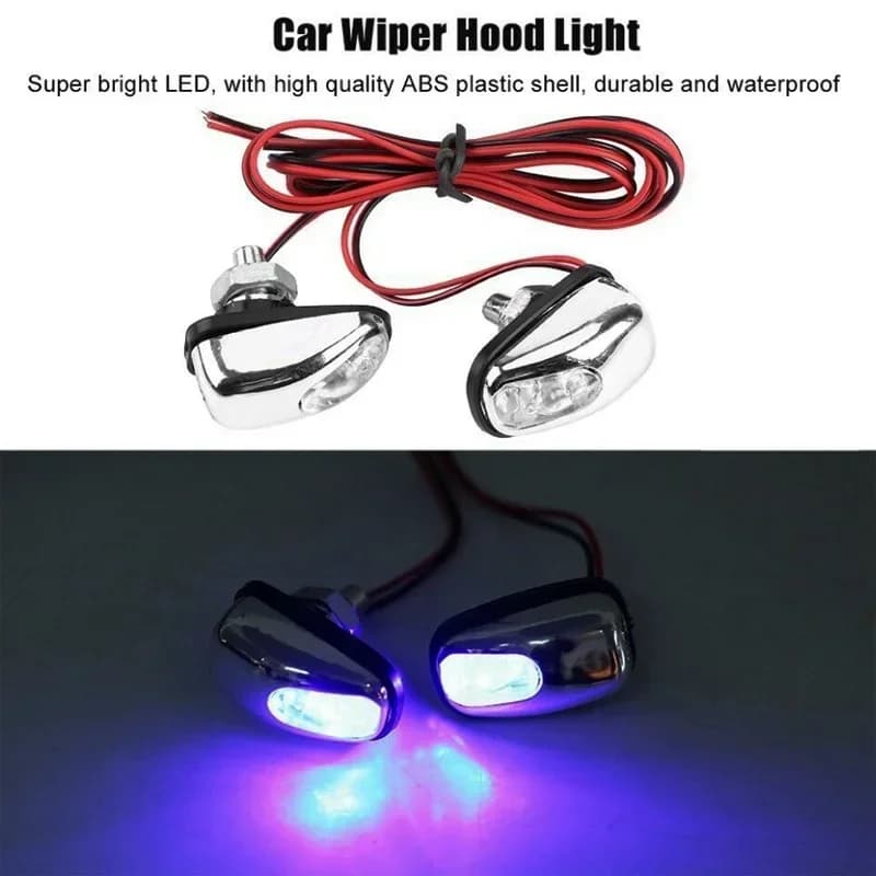 1 Pair Car Light Wiper Hood Windshield Water Spray Nozzle Washer Lamp 12V Universal Jet Water Spray Nozzle Spout with LED Light - 3