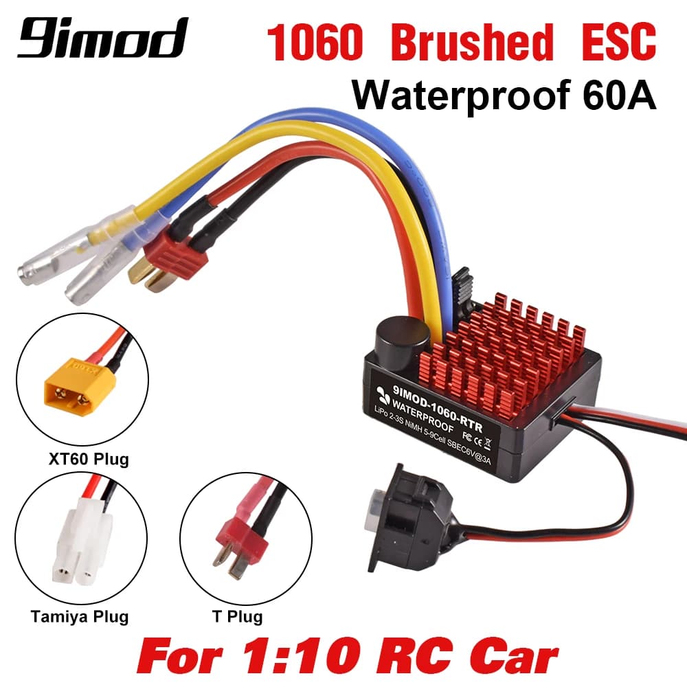 منظم سرعة إلكتروني ESC 60A مقاوم للماء، RTR 1060، 6V/3A BEC، 2-3S، لسيارات وزواحف وقوارب RC 1/10 و1/12، متوافق مع محوري SCX10 TRX4 TRX6 D90 540 550 750