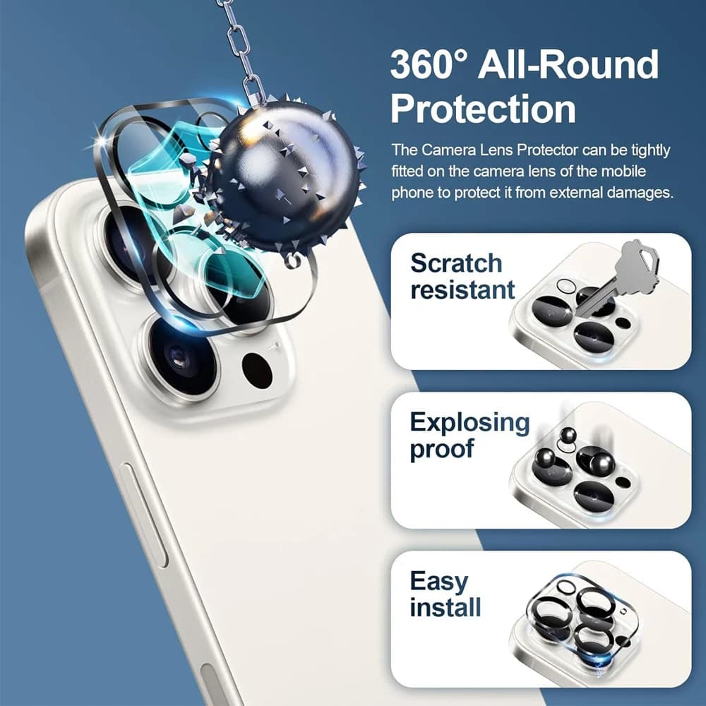 1~4Pcs Screen Protector For iPhone 17 16 15 14 Pro Max Tempered Glass iPhone 11 12 13 Mini Glass For iPhone 17 Pro Camera Film - 6