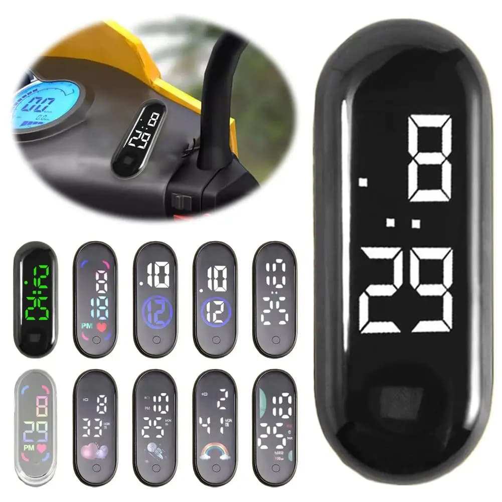 ساعة رقمية للسيارة مع ملصقات شخصية، شاشة LCD، إضاءة خلفية، ملحقات G2M2