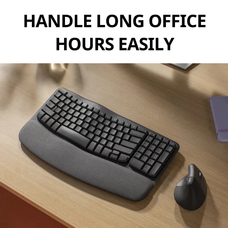 لوحة مفاتيح لوجيتك ويف كيز لاسلكية مريحة مع مسند راحة اليد المبطن، كتابة مريحة وطبيعية، بلوتوث، استقبال بولت - 2