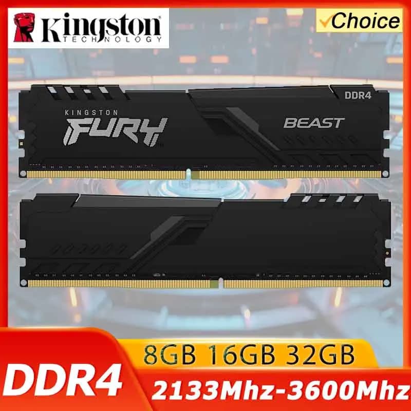 ذاكرة رام كينجستون فيوري بيست DDR4 بسعة 8 جيجابايت و16 جيجابايت و32 جيجابايت بتردد 3600 و3200 ميجاهرتز للكمبيوتر الشخصي مع مشتت حراري 288Pin XMP2.0 متوافقة مع لوحات أم AMD أو INTEL