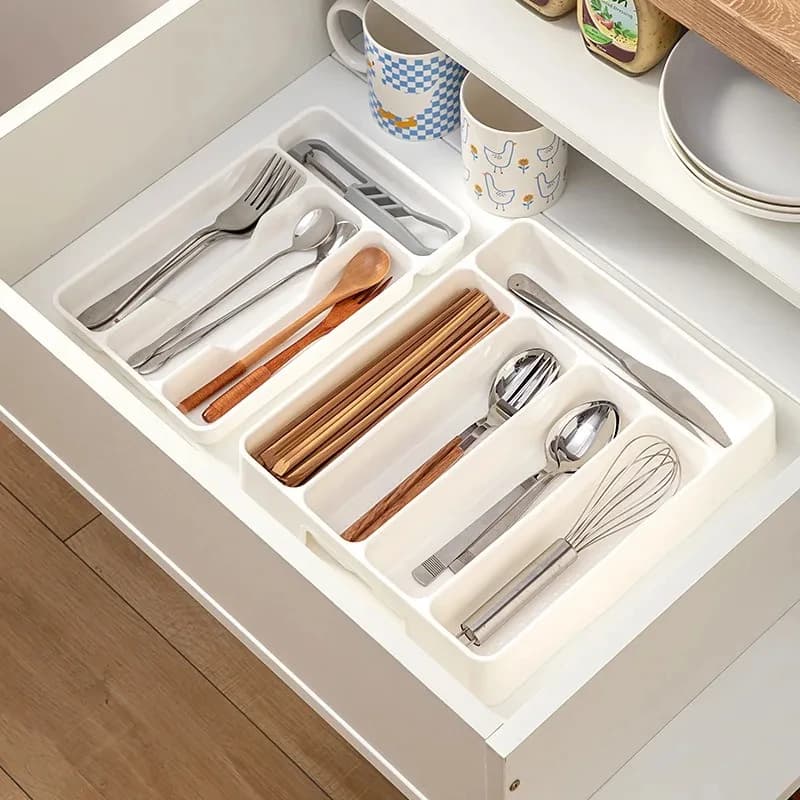 4/5 Grid Kitchen Cabinets Chopsticks And Tableware Storage Box Knife Fork Spoon Divider Organizer Knife Fork Drawer Storage - 2