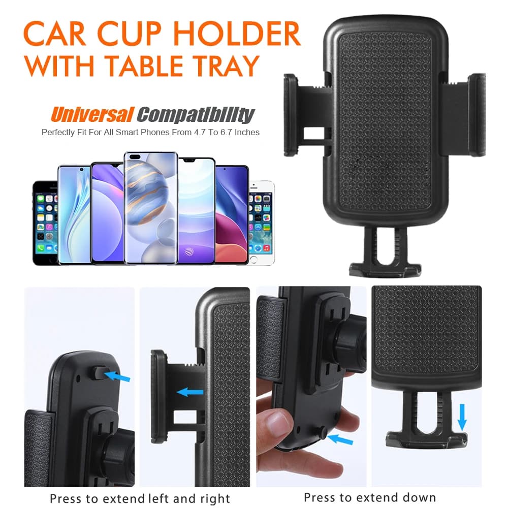 4 In 1 Car Cup Holder Expander Tray with Phone Holder Car Drink Holder 2 Cup Holders Road Trip & Car Traveling Essential Gadget - 4