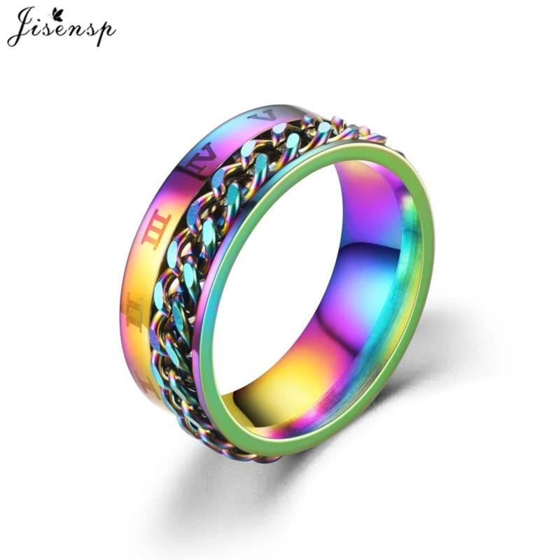 Fashion Anxiety Fidget Rings Relaxing Stainless Steel Rotatable Chain Ring for Men Women Spinner Jewelry Gold Black Bague Homme - 4