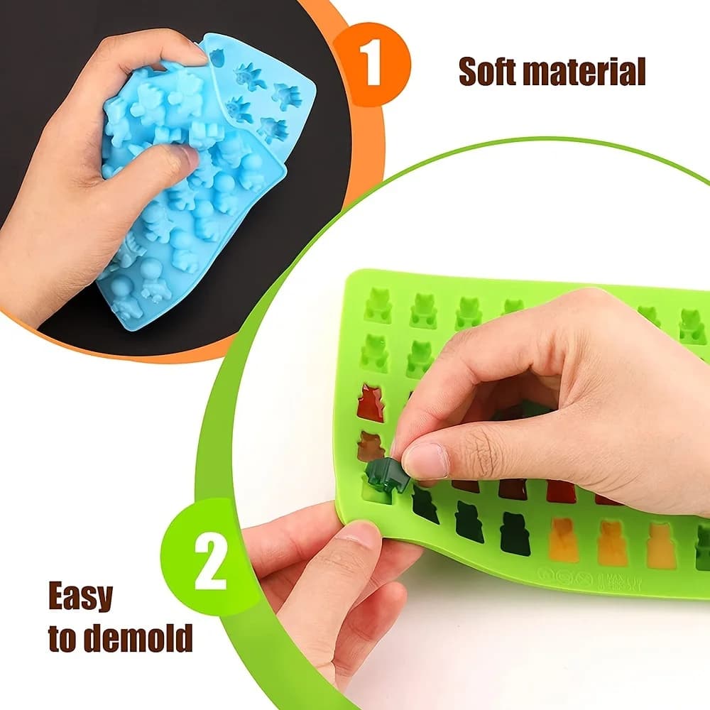 2/5 قطعة قوالب حلوى الدب الغائر مع 2 قطارات سيليكون، قوالب شوكولاتة غير لاصقة، أداة مطبخ DIY، جيلي، فندان، متعددة الأشكال - 2