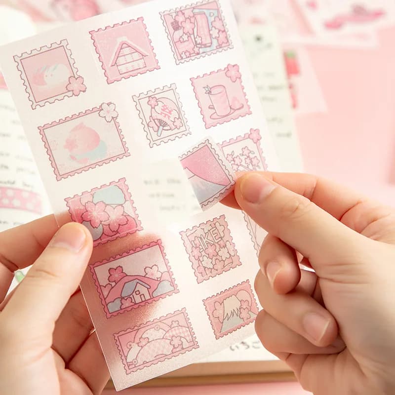 Kawai 4Pcs Pink PET Decorative  Stickers Pack Scrapbooking Stationery School Supplies Korean Stickers - 4