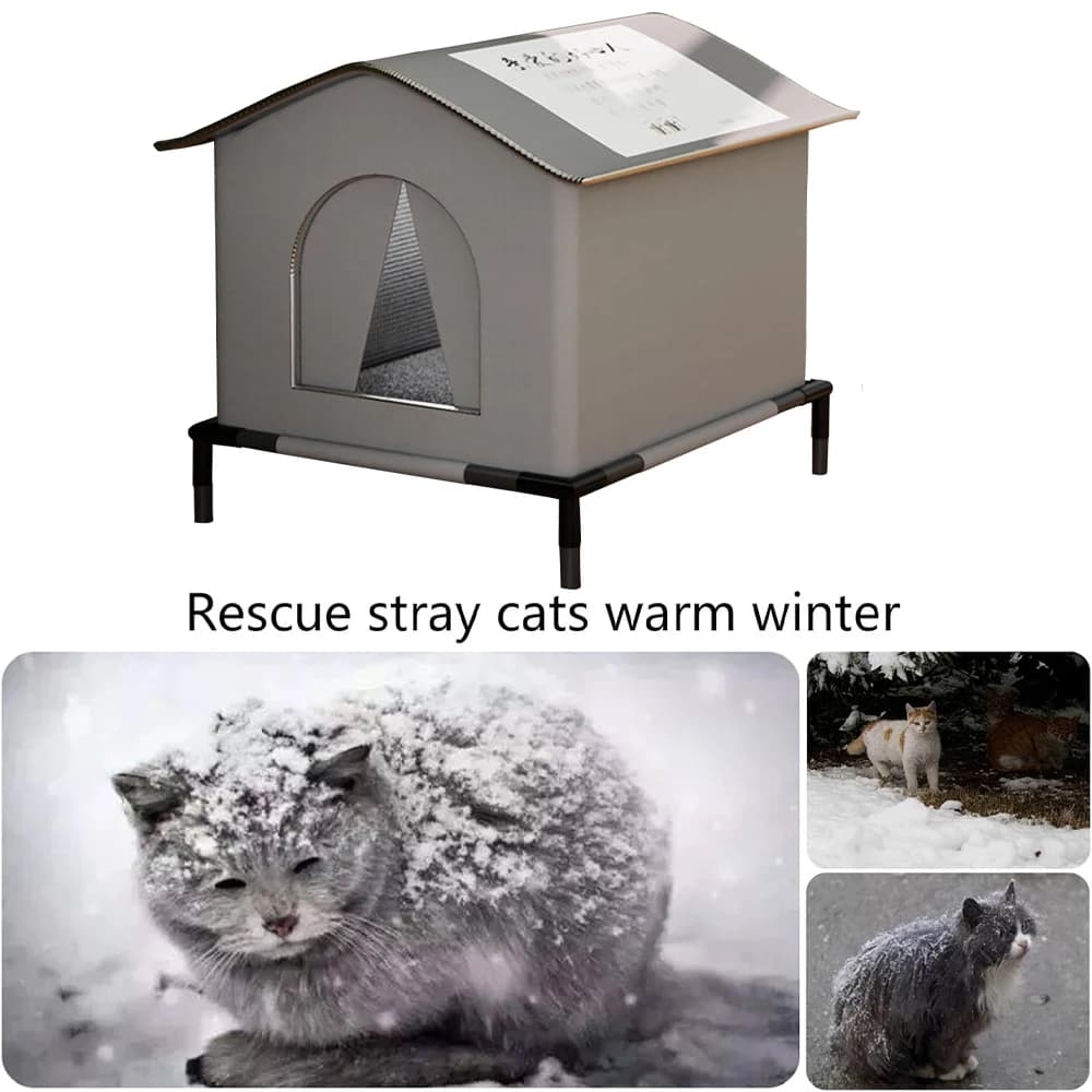 Stray Cat Houses with Mat Waterproof Winter Warm Shelter Foldable Pet Cave Nest Sleeping Beds for Outdoor Cats Small Dog Puppies - 5
