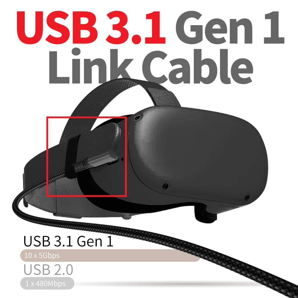 كابل ربط 10FT لـ Quest 2 Quest PC VR USB 3 إلى النوع C كابل طويل 3A شحن سريع وكابل نقل البيانات 5Gbps لسماعات الواقع الافتراضي - 2