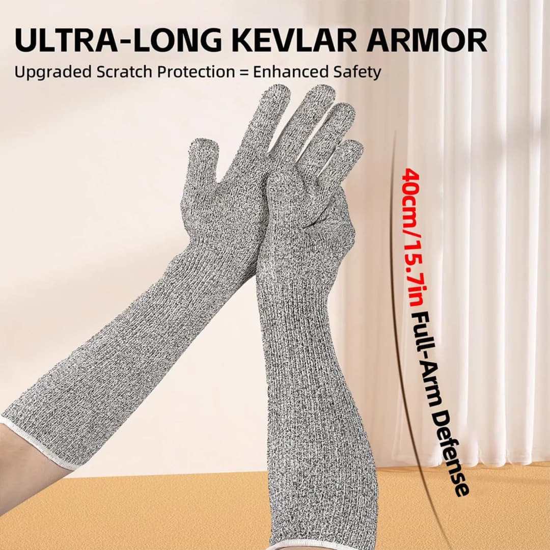 Pet Care Long Gloves 40cm Scratch Proof Arm Sleeves for Cat Dog Nail Trimming Grooming Anti Bite Grey - 4