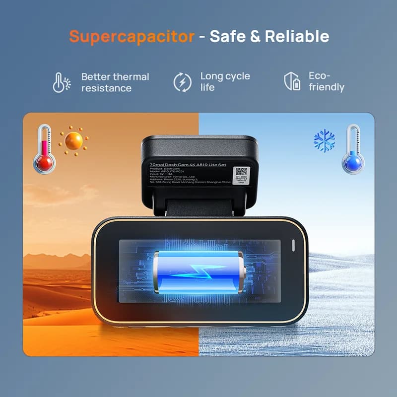 كاميرا سيارة 70mai جديدة أصلية 4K A810Lite HDR مع سوبر كاباسيتور 4G LTE تحكم عن بعد Wi-Fi 6 GPS تحكم صوتي - 5