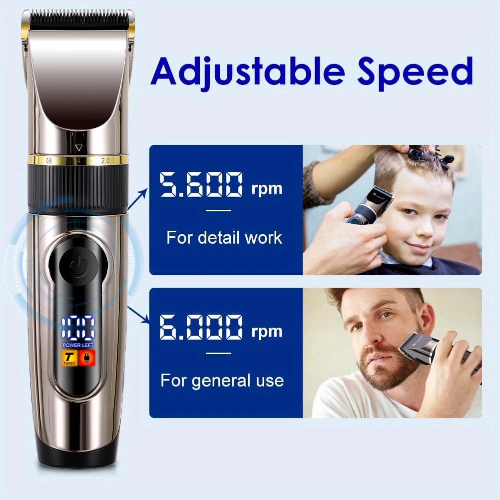 ماكينة قص شعر احترافية بشفرة سيراميك للرجال مع شاشة LED و شحن USB - 4