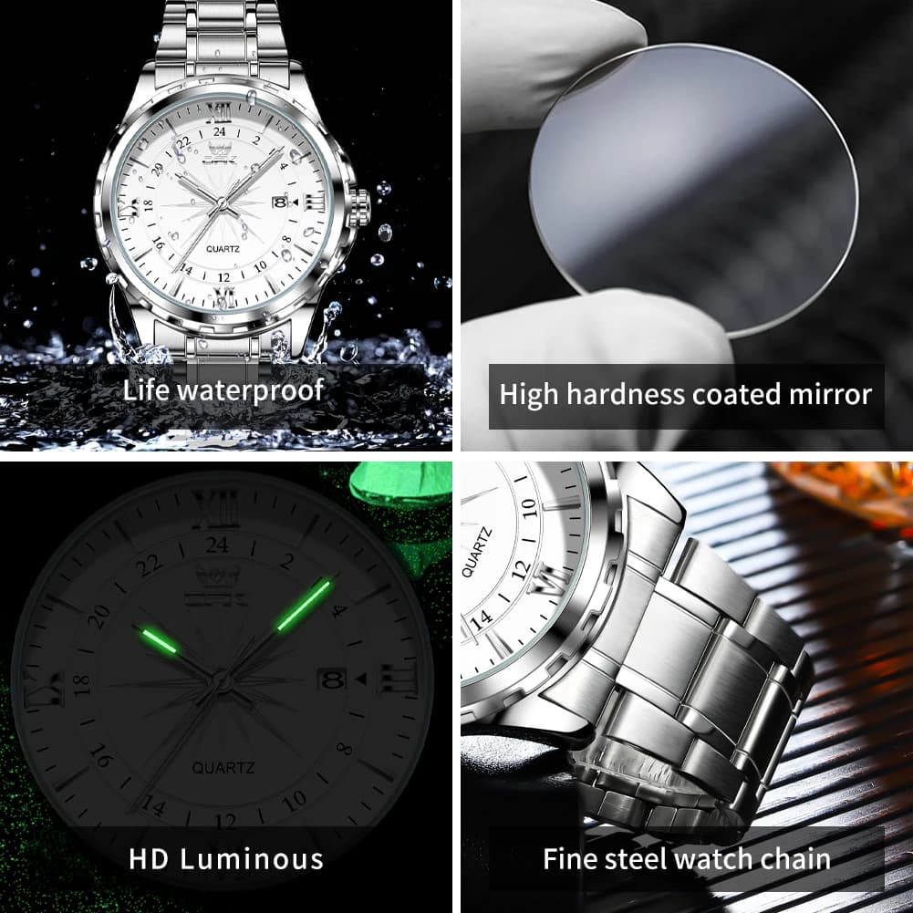 ساعة كوارتز للرجال من OPK، حزام فولاذي، تقويم مزدوج، موديل 6003 - 6