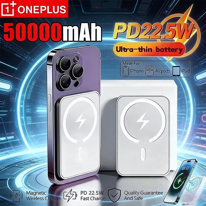 OnePlus 50000mAh Magnetic Wireless Power Bank PD 22.5W Fast Charger Powerbank Portable External Battery For iPhone Samsung New