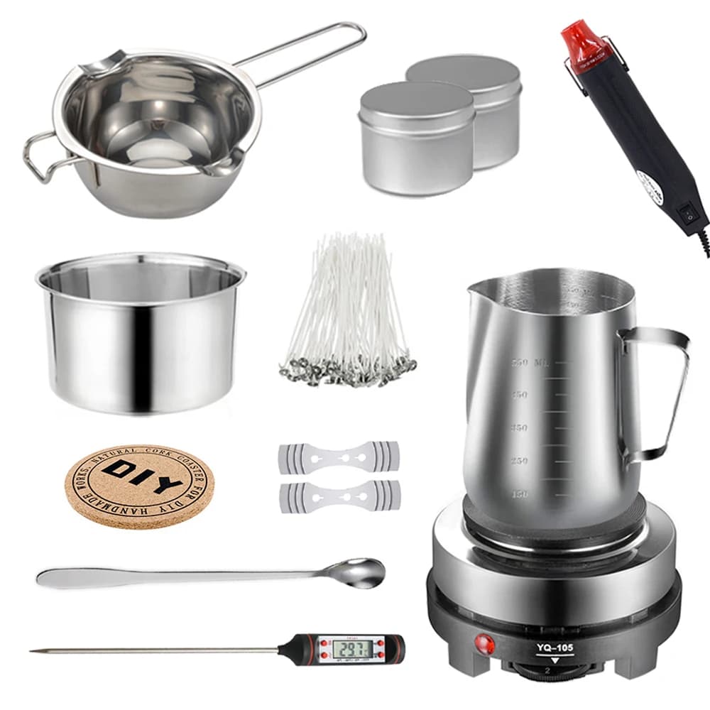 1 مجموعة شمعة صنع عدة صب وعاء شمعة صنع لوازم أدوات عدة لتقوم بها بنفسك شموع الشمع اليدوية مع لوح تسخين ذوبان الشمع - 2