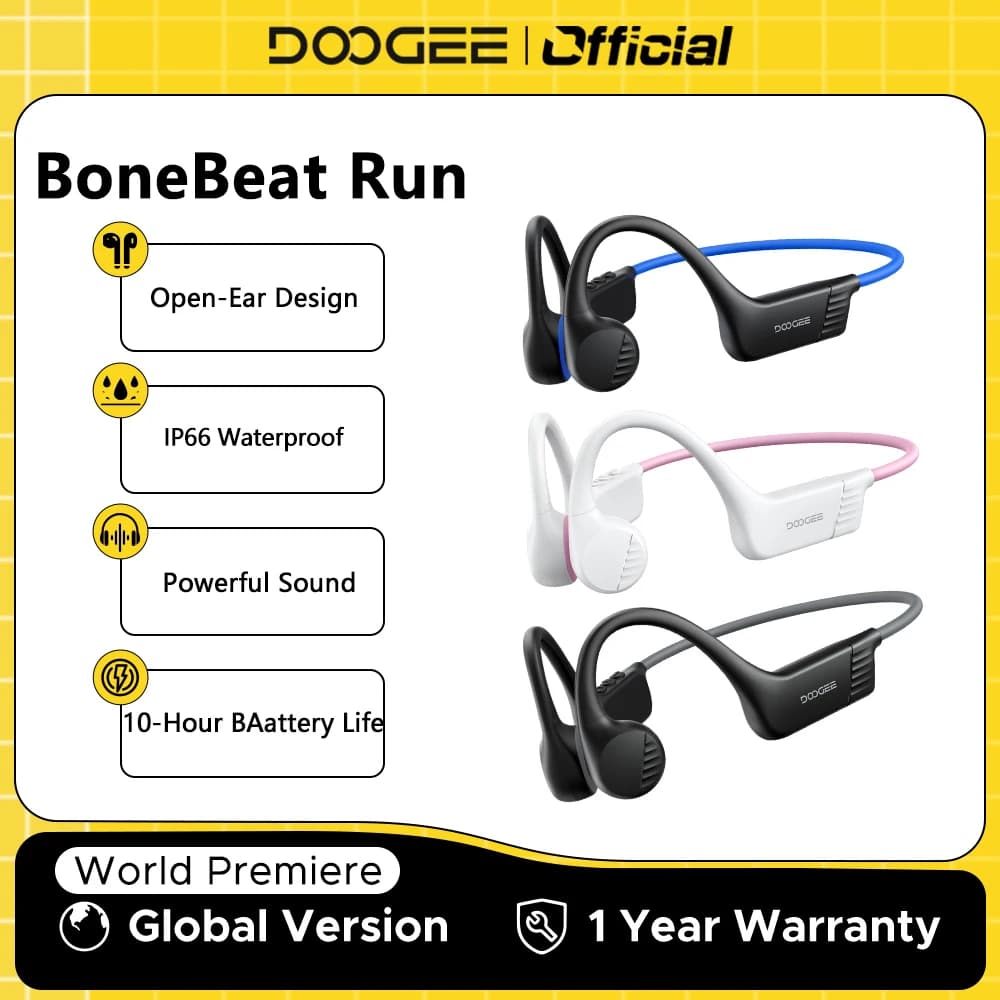 سماعات DOOGEE BoneBeat Run بنظام توصيل العظام، بطارية تدوم 10 ساعات، سماعات أذن رياضية لاسلكية مفتوحة للأذن للجري وركوب الدراجات
