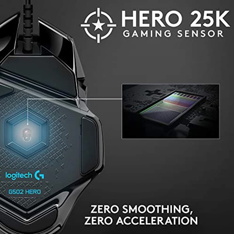 Logitech G502 HERO High Performance Wired Gaming Mouse, HERO 25K Sensor, 25,600 DPI, RGB, Adjustable Weights, 11 Buttons PC/Mac - 3