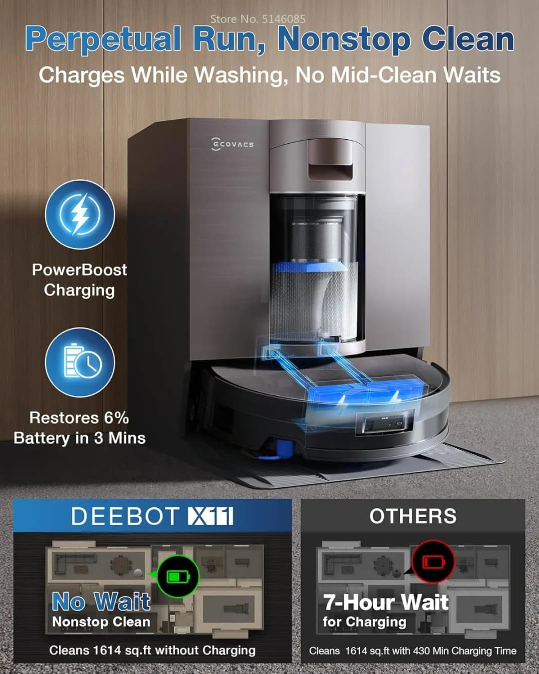 ECOVACS DEEBOT X11 Cyclone Robot Vacuum PowerBoost Charging 19500Pa  Suction Bagless OMNICYCLONE Station Chinese Version - 2