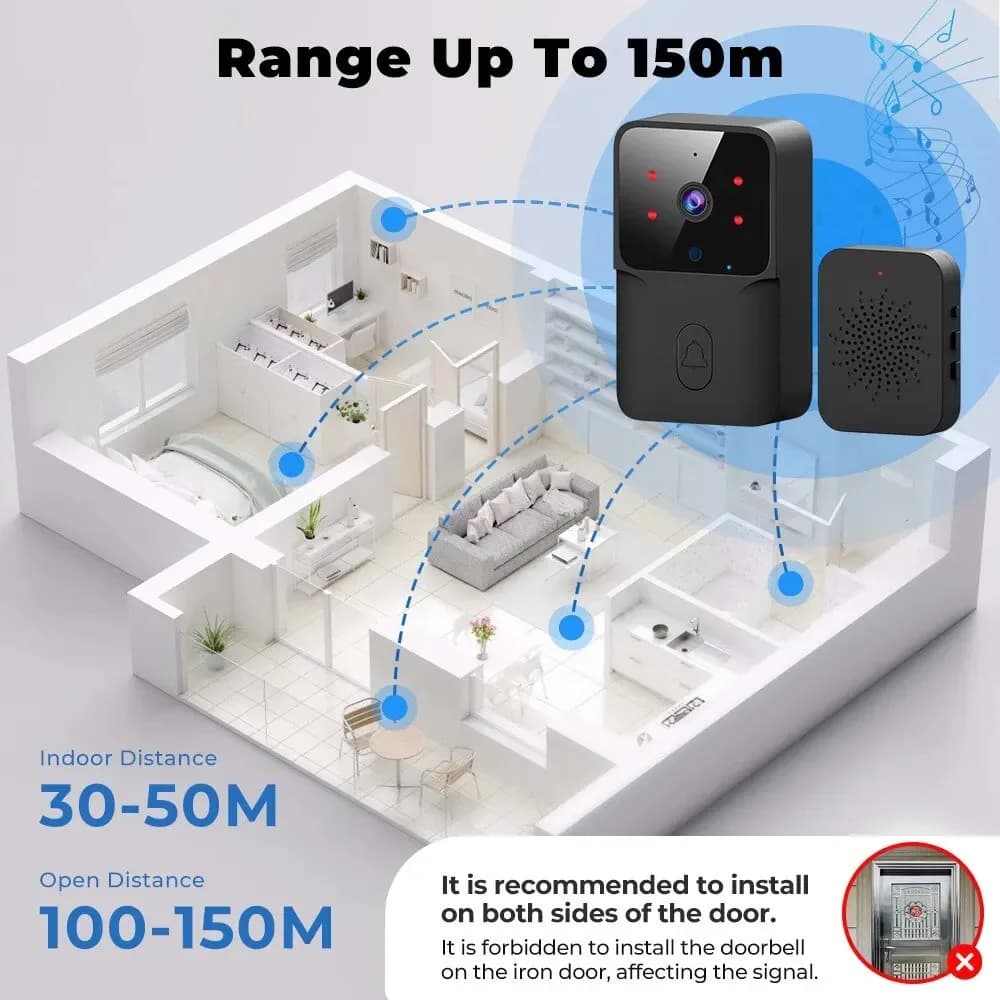 جرس باب WiFi من Tuya، لاسلكي، يعمل بالبطارية DC/AC، كاميرا جرس مع حزمة Alex Google، كاميرا جرس باب فيديو - 5