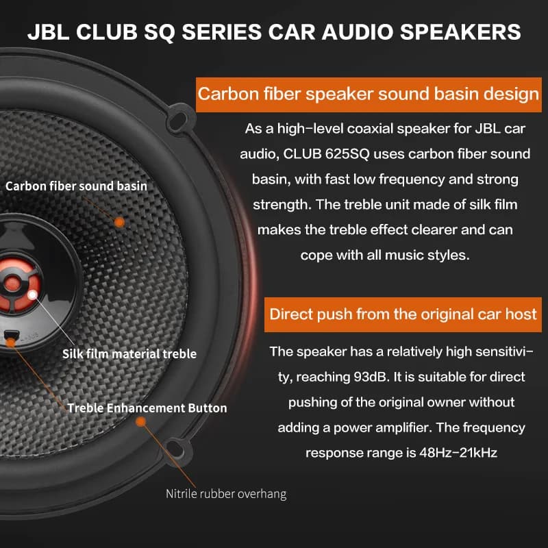 JBL Car Audio Speaker 6.5-inch CLUB 625SQ Coaxial Speaker Treble Subwoofer Full Band Stereo Surround Speaker - 3