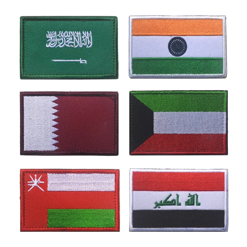 رقعة علم مطرزة الهند عمان قطر العراق السعودية شريط حلقة للذراع شارات حقيبة ظهر تكتيكية للملابس