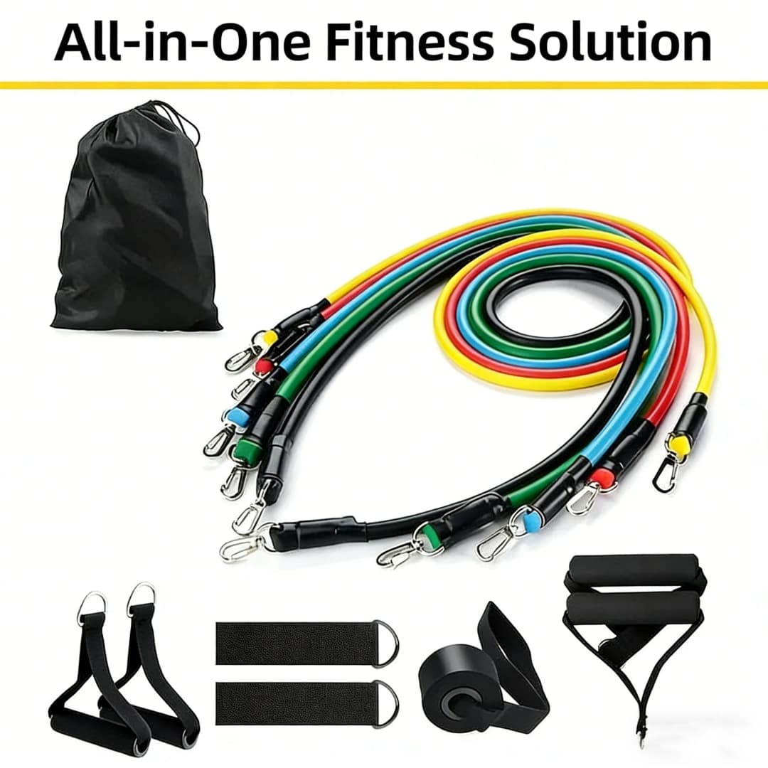 11 قطعة/مجموعة حبل سحب، أربطة مقاومة، معدات لياقة محمولة، حزام كاحل، موسع صدر، رباط تمارين مرن - 6