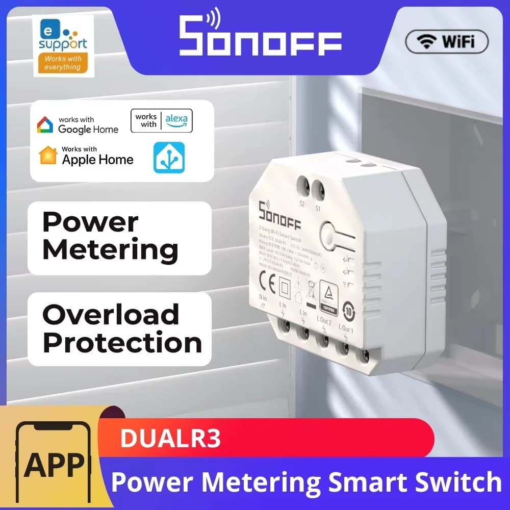 سونوف DUAL R3 وحدة ترحيل ذكية مزدوجة DIY MINI مفتاح ذكي قياس الطاقة تحكم منزلي ذكي عبر EWeLink أليكسا جوجل هوم