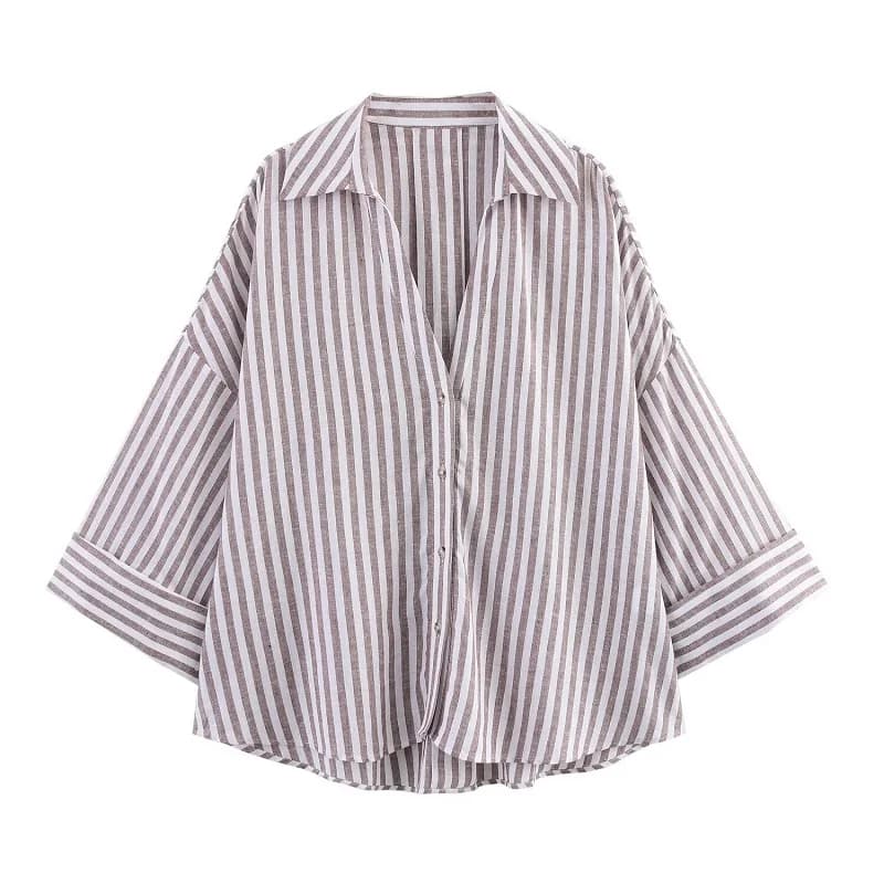 MUJER Striped Women's Shirt White Loose Casual Shirts for Women Summer Button up Shirts and Blouses Woman Wide Sleeve Ladies Top - 6