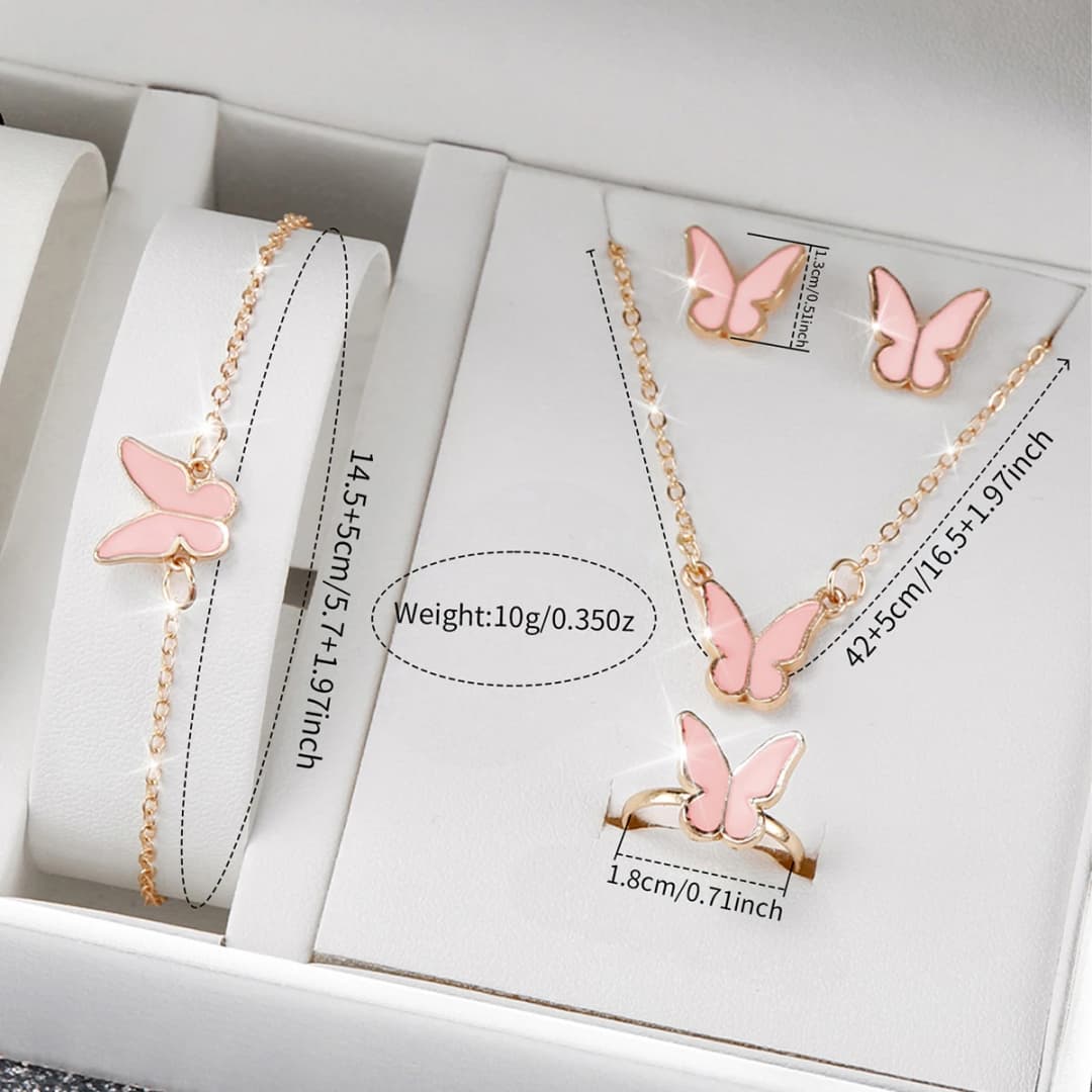 6 قطعة/المجموعة ساعة نسائية موضة الزهور حلقة من جلد التناظرية ساعات كوارتز فراشة طقم مجوهرات (بدون صندوق) - 6