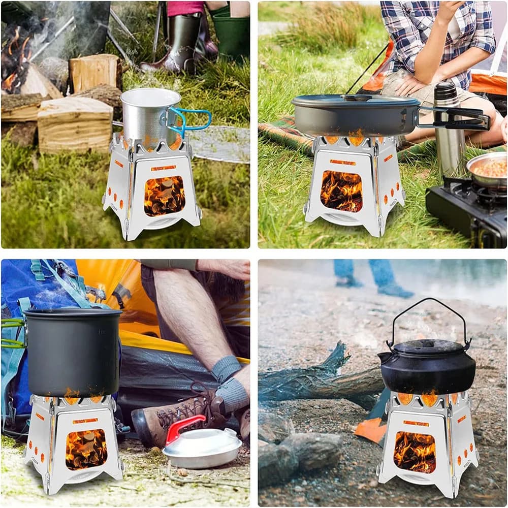 Portable Camping Wood Stove with Stainless Steel Folding Lightweight Firewood Stove For Outdoor Hiking Traveling BBQ Picnic - 6